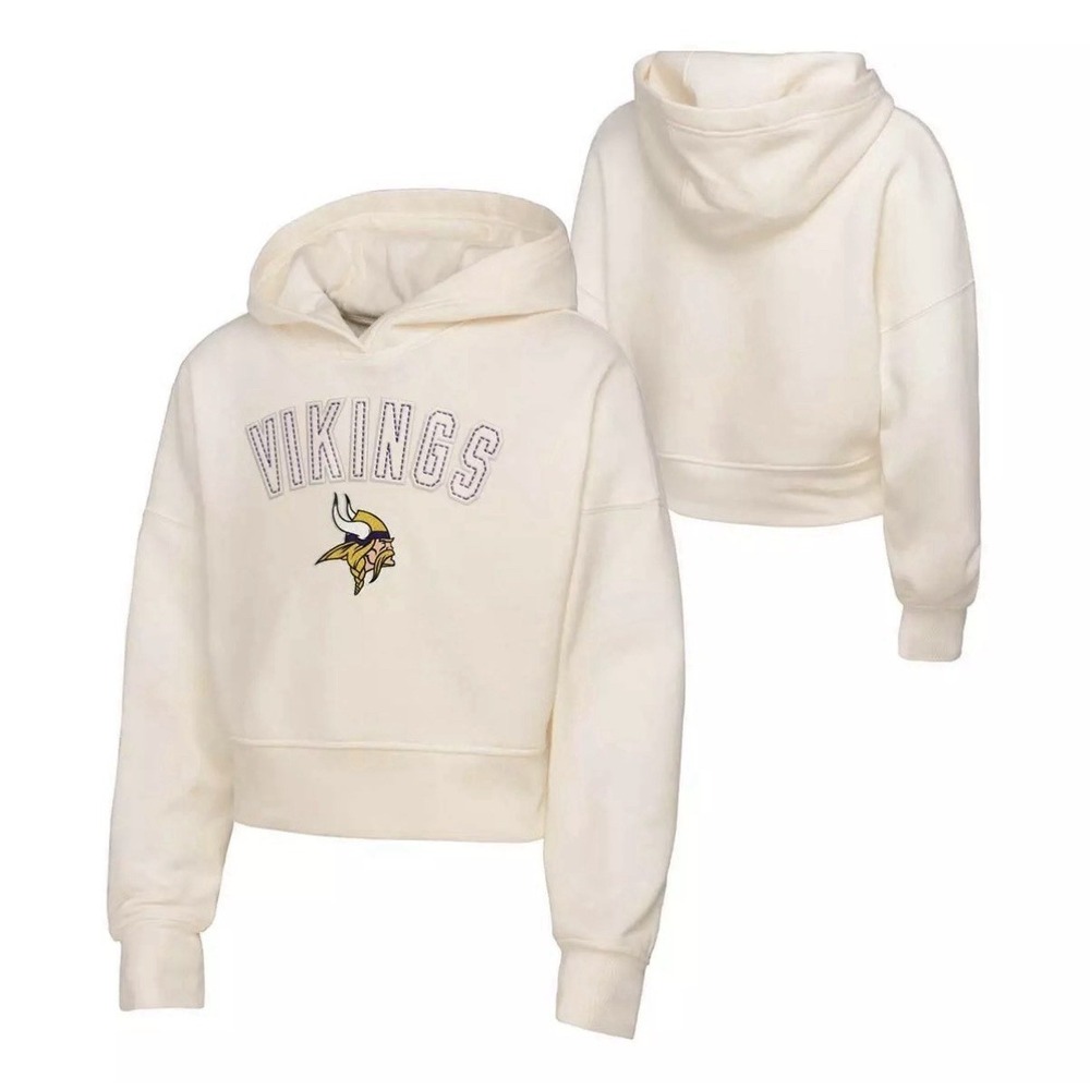 Minnesota Vikings Cropped Cream Hoodie Girl Juniors Large NFL Team Apparel NEW